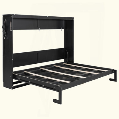 Modern Side-Folding Murphy Bed With Trendy Printed Pattern, LED Under-Bed Lighting & Built-In USB Outlet – Space-Saving Design