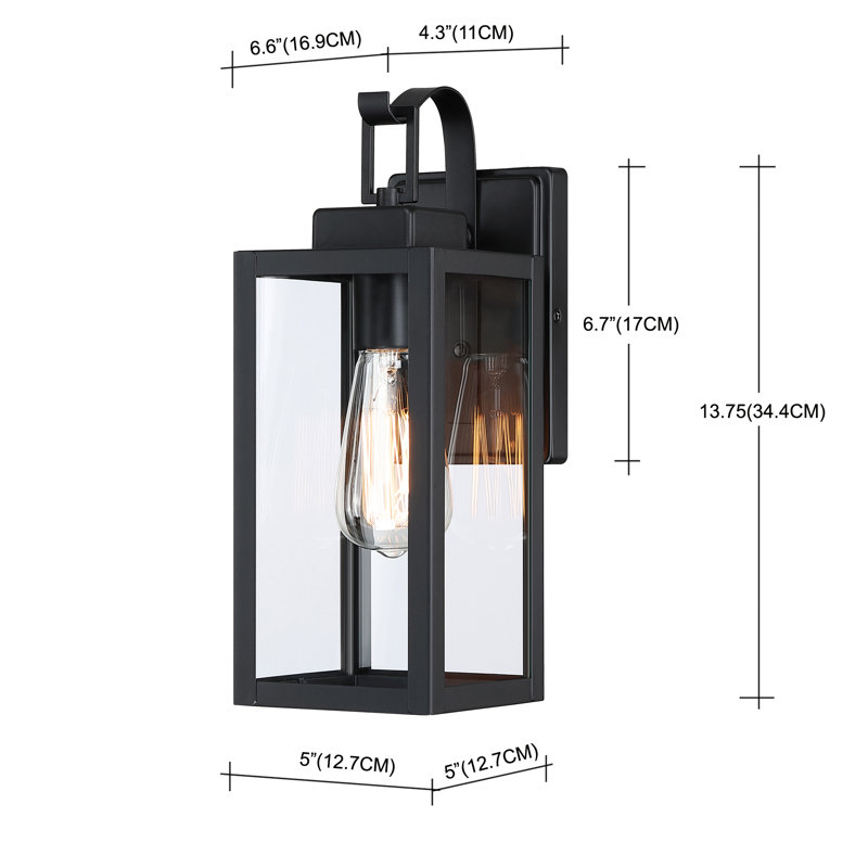 Outdoor Wall Light with Black finish, 13.75"H x 5"W x 6.6"D