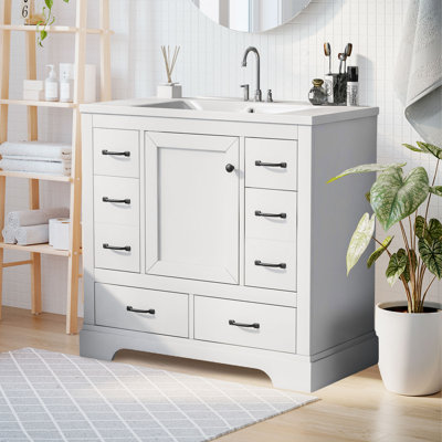 Base de meuble-lavabo simple 35,5 po seulement en blanc