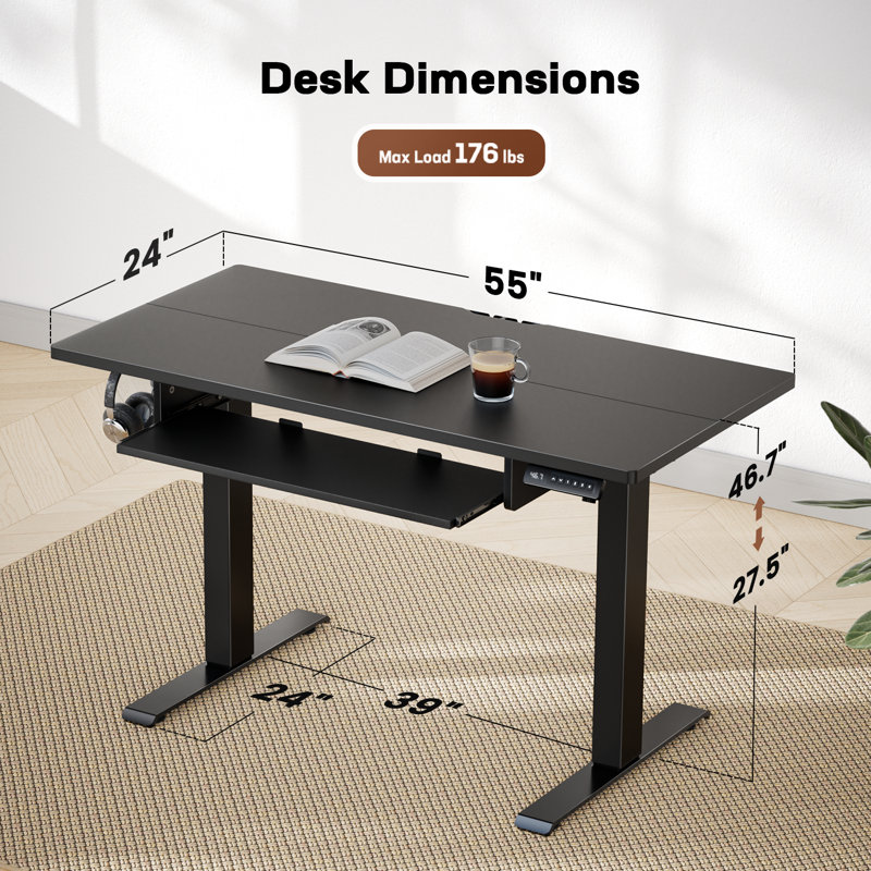 Bureau de travail électrique à hauteur ajustable avec plateau pour clavier Lilja, Noir, noir, noir, noir