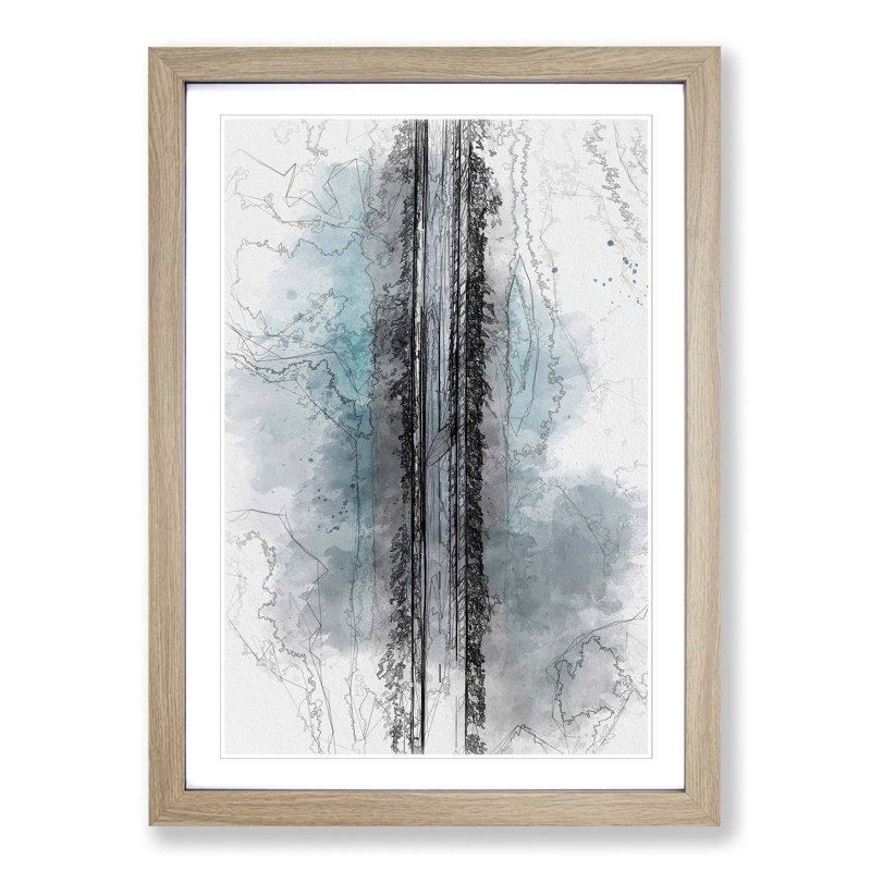 Lake Road in Abstract - Picture Frame Graphic Art Print on MDF, 36cm H x 27cm W x 2cm D, Oak Framed