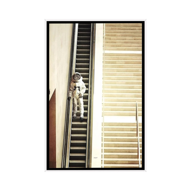 Escalator by Rob Hakemo - Print on Canvas, 66.04 cm H x 45.72 cm W, White Framed
