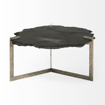  40" Black and Gold Stone and Iron Free Form Distressed Coffee Table – Industrial