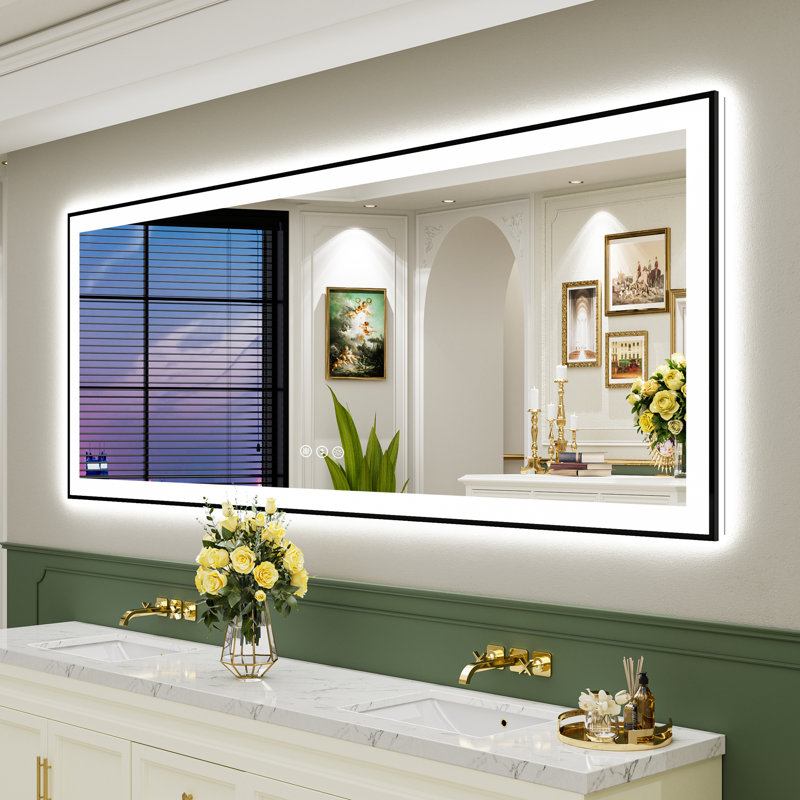 Miroir de salle de bain Tyeishia Matte, 77 po x 36 po