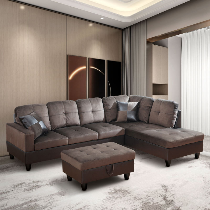 Larelle 103.5" Wide  Sofa & Chaise, Dark Taupe Microfiber/Microsuede, Orienté à droite