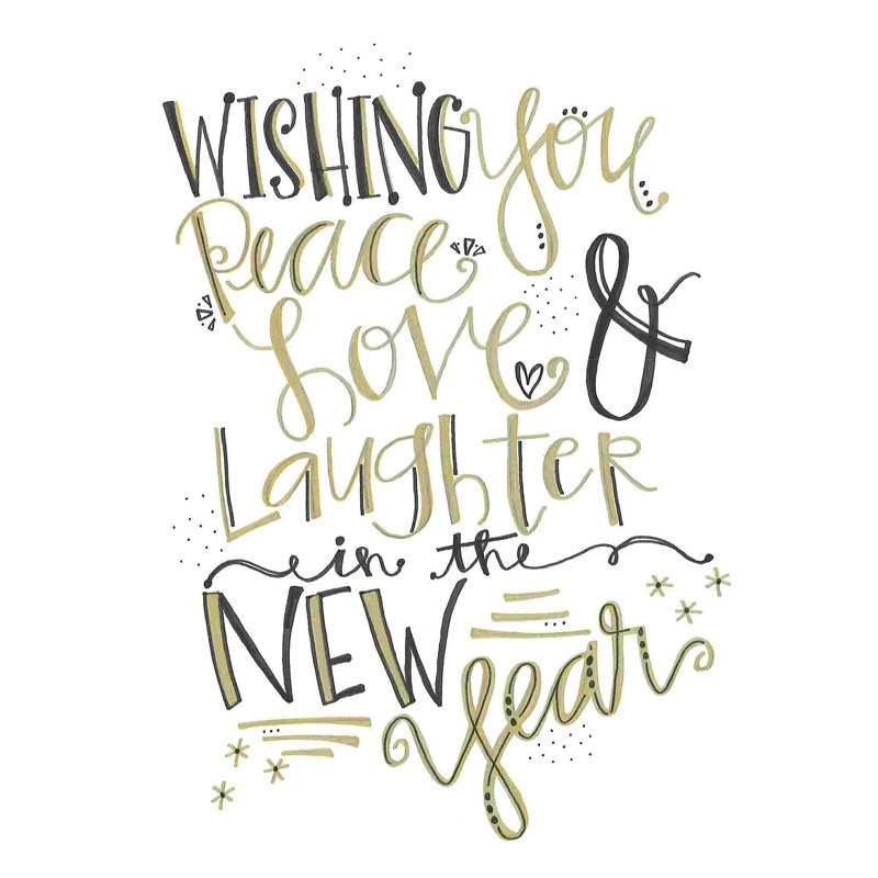 «New Year Best Wishes», art textuel sur toile tendue, H 36 po x l 24 po