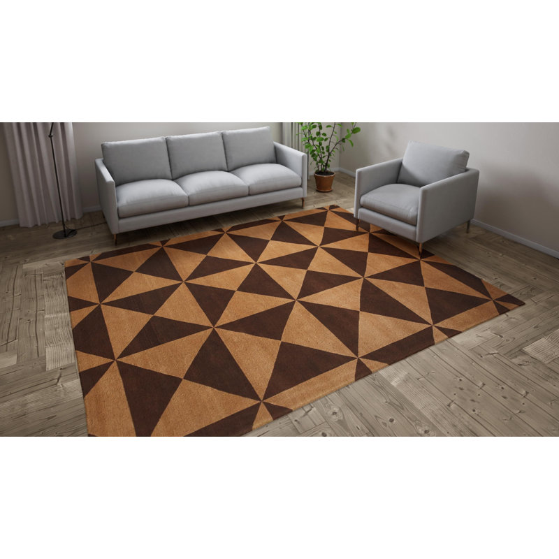 Brown Modern Geometric Tibetan Wool Rug - 8' x 10'