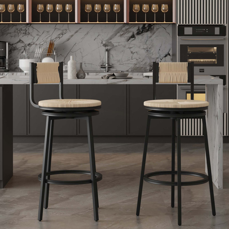 Ensemble de 2 tabourets de bar à hauteur de comptoir avec repose-pieds pivotant, chaises de salle à manger à tisser à la main