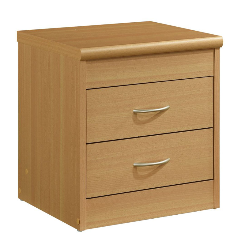 2-Drawer Wood Nightstand 17 inch Wide Bedside Table for Small Space with Storage, , Beech