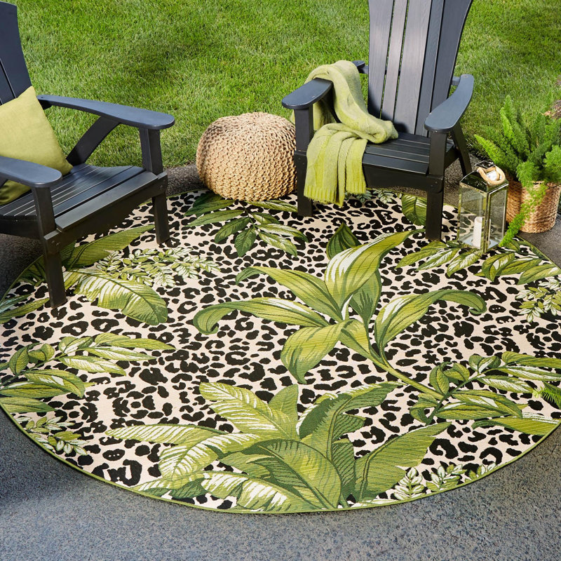 Tapis intérieur / extérieur vert Asuna Asromeda, Rond 10 pi