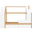 Lit simple en bois massif avec tiroirs et tablettes, blanc et naturel pour la zone de couchage