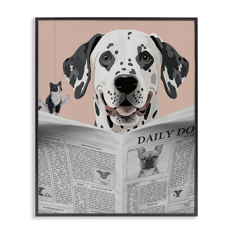 «Dalmatian Daily Bathroom Humor», estampe numérique, conception de Jesse Keith, Giclée encadrée noir minuit