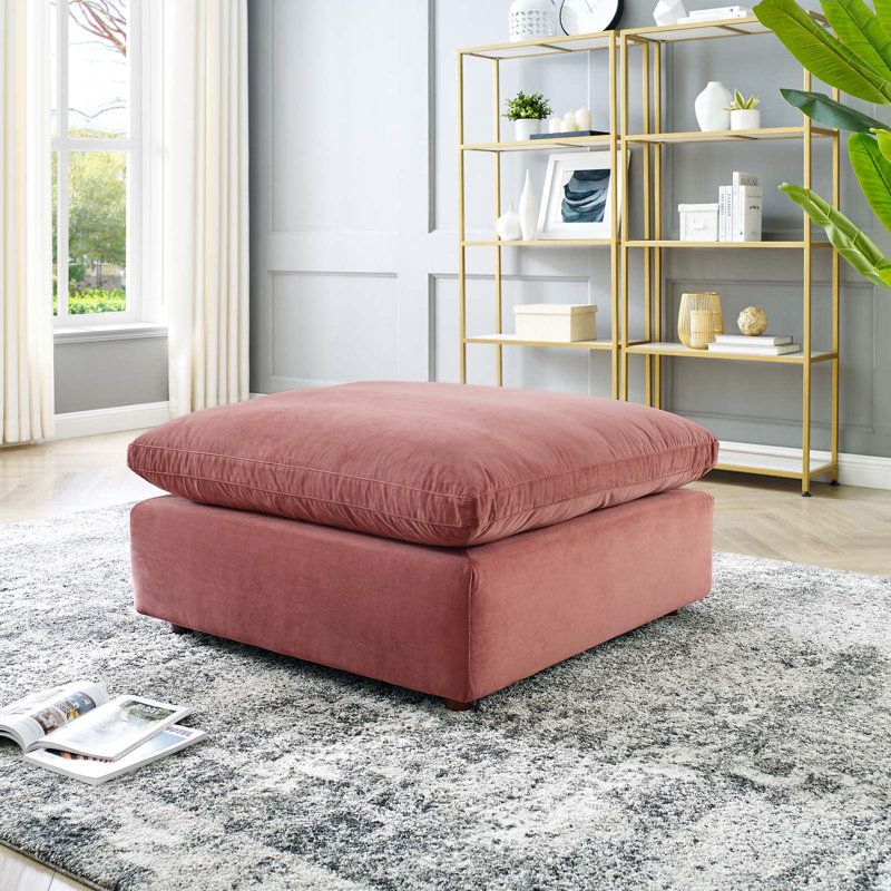 Modway Commix Down Filled Overstuffed Performance Velvet Ottoman, Dusty Rose Velvet