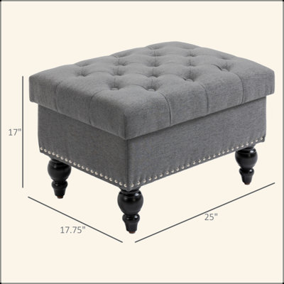 Ottoman With Storage For Living Room, 25" Storage Ottoman With Removable Lid, Button-Tufted Fabric Bench For Footrest And Seat With Wood Legs