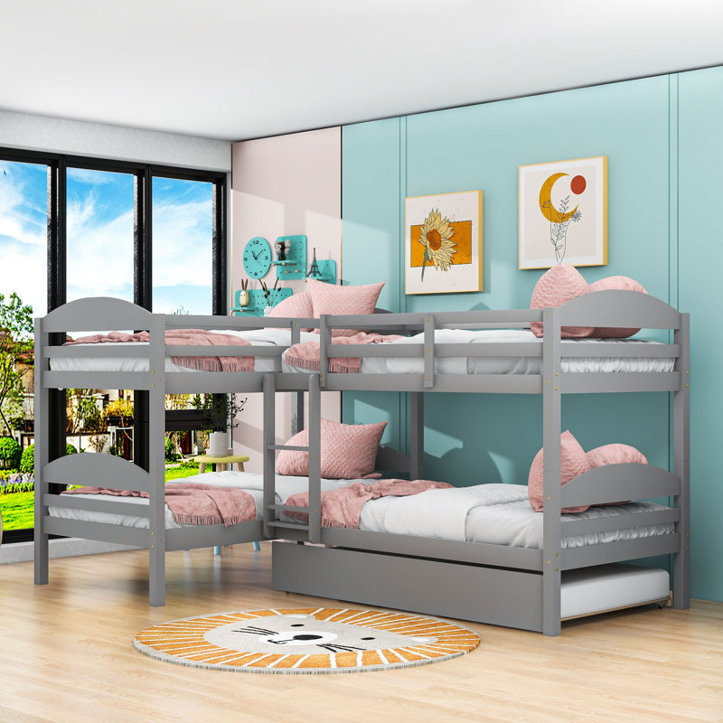 Lit superposé en bois avec lit gigogne simple Hardej Kids, Gris