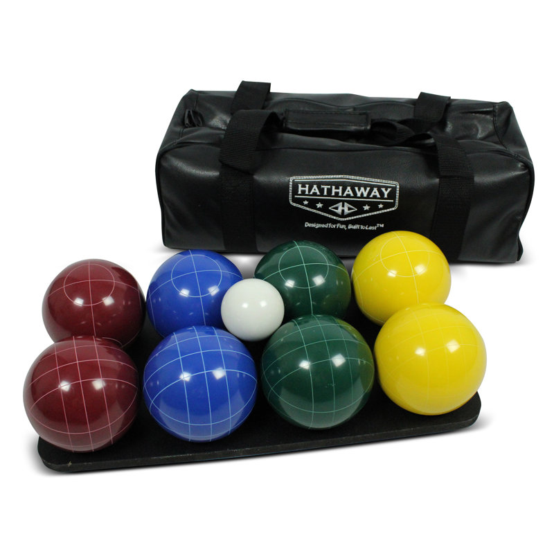 Hathaway Deluxe Bocce Ball Set – 8 Regulation Resin Balls in Red, Green, Blue, and Yellow with Pallino, Carry Bag & Rules – Outdoor Lawn Bocce Ball Game Set for 2–4 Players – Multicolored