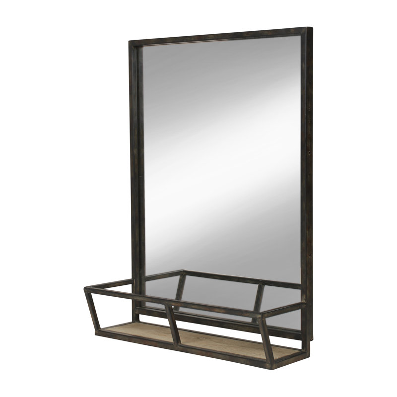 Shiloh Metal Flat Mirror with Shelves, Black/Brown