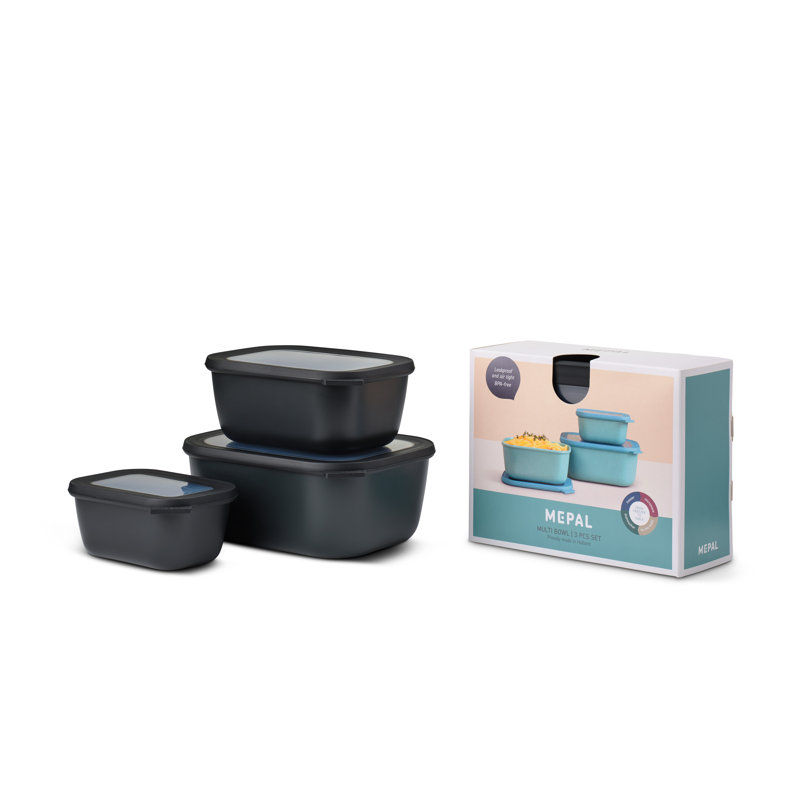 Nordic Black Rectangular Plastic Meal Prep Bowl Set