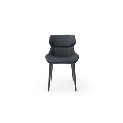 Black Faux Leather and Steel Wing Back Dining Side Chair