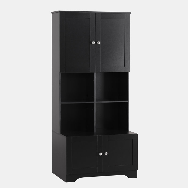 Gosellini 67"H Bathroom Cabinet with Adjustable Shelves and Open Shelves Multiple Storage System, Black