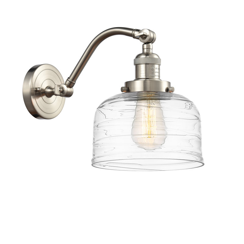 Applique murale 1 lumière 8 po Bell, Ampoule à DEL rétro de 6 watts, Nickel satiné brossé, Tourbillon déco transparent