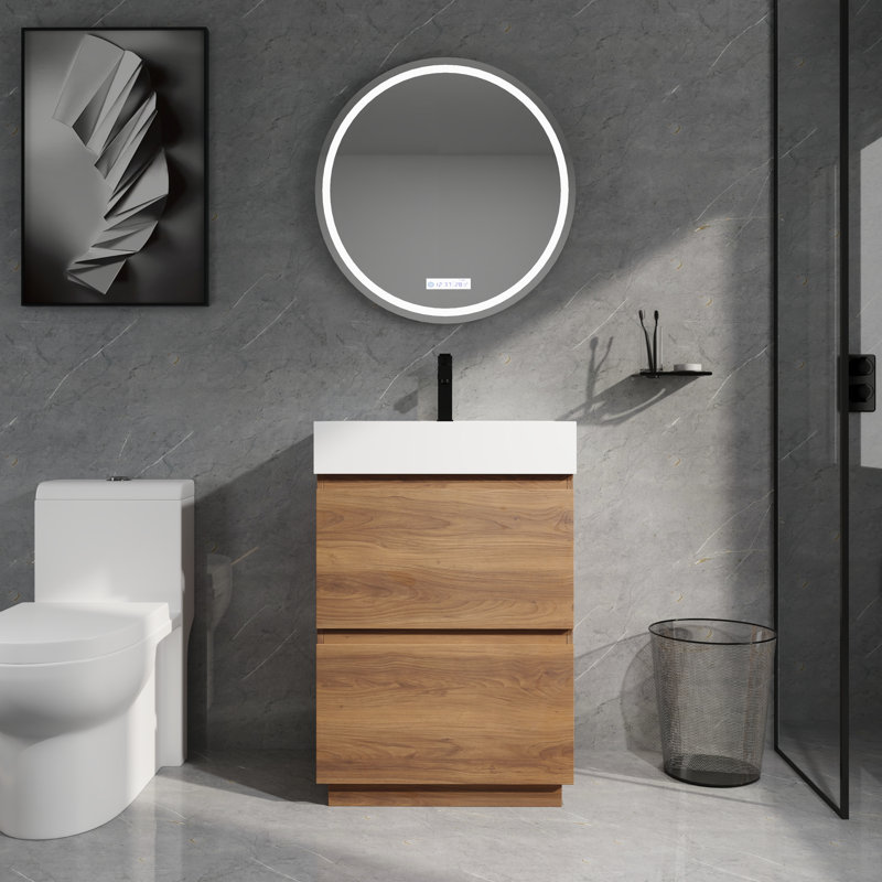Meuble-lavabo élégant 24 po avec lavabo encastré, portes à fermeture douce et deux tiroirs, 24"