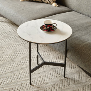 Small Round Accent Table - Metal Grey Narrow Night Stand, Indoor Balcony Plant Stand