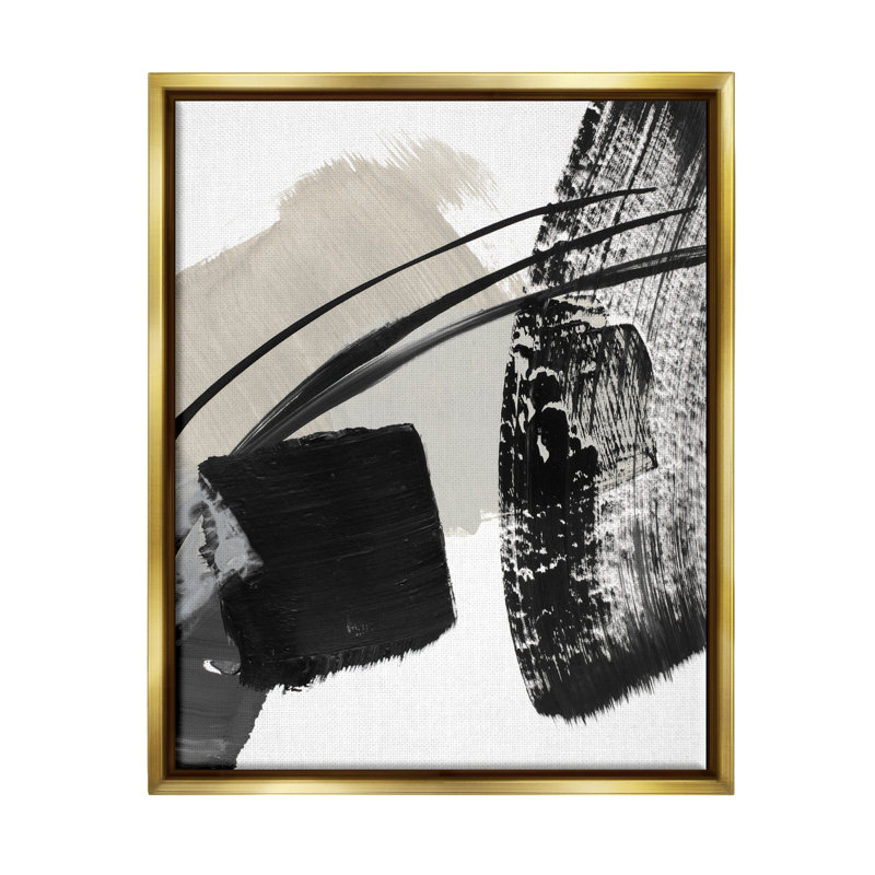 Coups de pinceau noirs par Lanie Loreth, H 21 po x l 17 po x P 1,5 po, Cadre flottant métallique doré