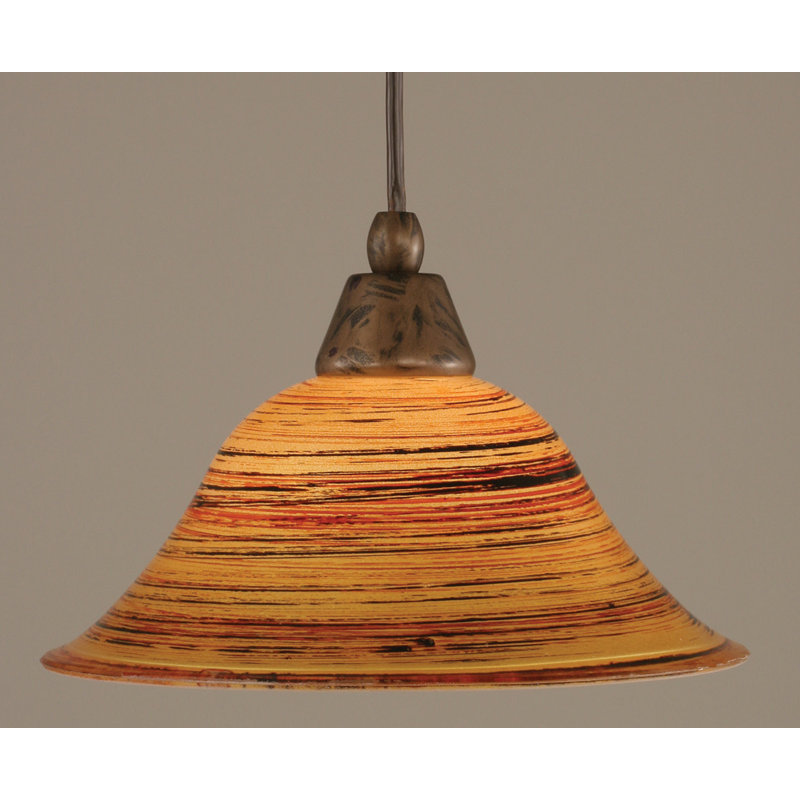 Cord Hung Mini Pendant Shown In Black Copper Finish With 10" Amber Crystal Glass, Bronze, 10" W, Firré Saturn Glass
