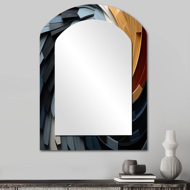 «Geometric Spiral III - Abstract Spirals Asymmetric Unique Wall Mirror Decor», 34" x 25"