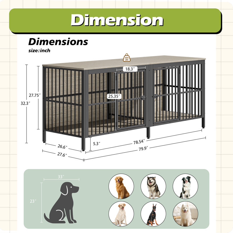Table d'appoint en forme de cage pour chien de 80 pouces, niche d'intérieur robuste à 2 portes, meuble multifonctionnel pour chien pouvant servir de support télé ou de table d'appoint pour le salon, pour chiens de grande et moyenne taille.