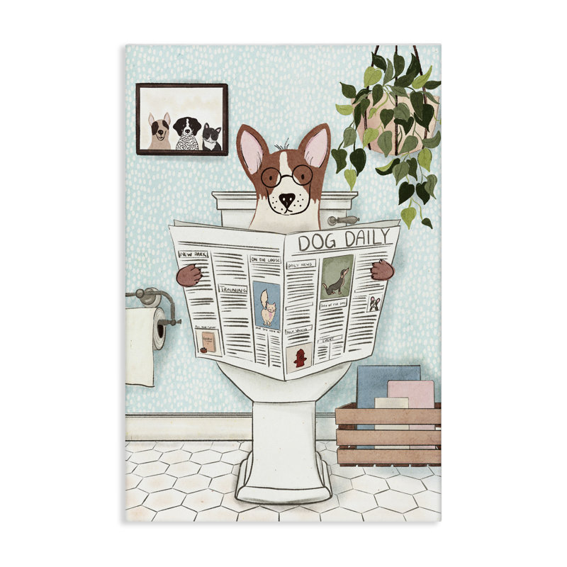 Art mural sur toile pour chien et journal par JJ Design House, LLC., H 24 po x l 16 po