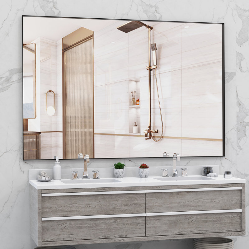 Oversized Bathroom Mirror  Wall Mount Mirror,Vertical Horizontal Hanging Aluminum Framed Wall Mirror Full Length Mirror,Full Body Mirror for Bedroom Living Room,Black,72x48 Inches