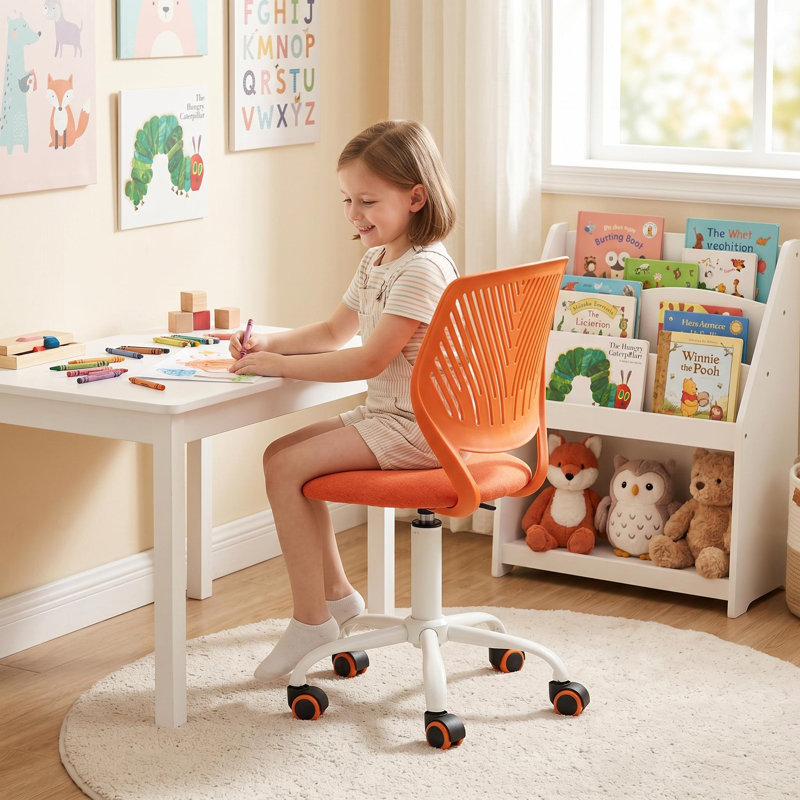 Elkland 360° Swivel Mesh Fabric Writing Office Task Chair with Height Adjustable for Teenager, Burnt Orange