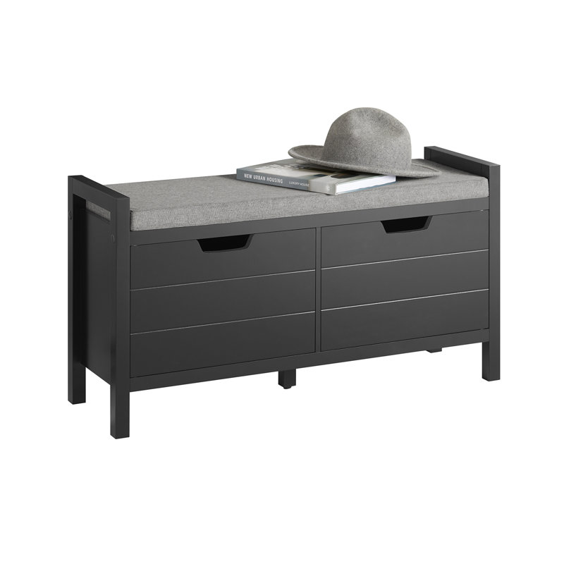 Benon Polyester Upholstered Storage Bench, Black