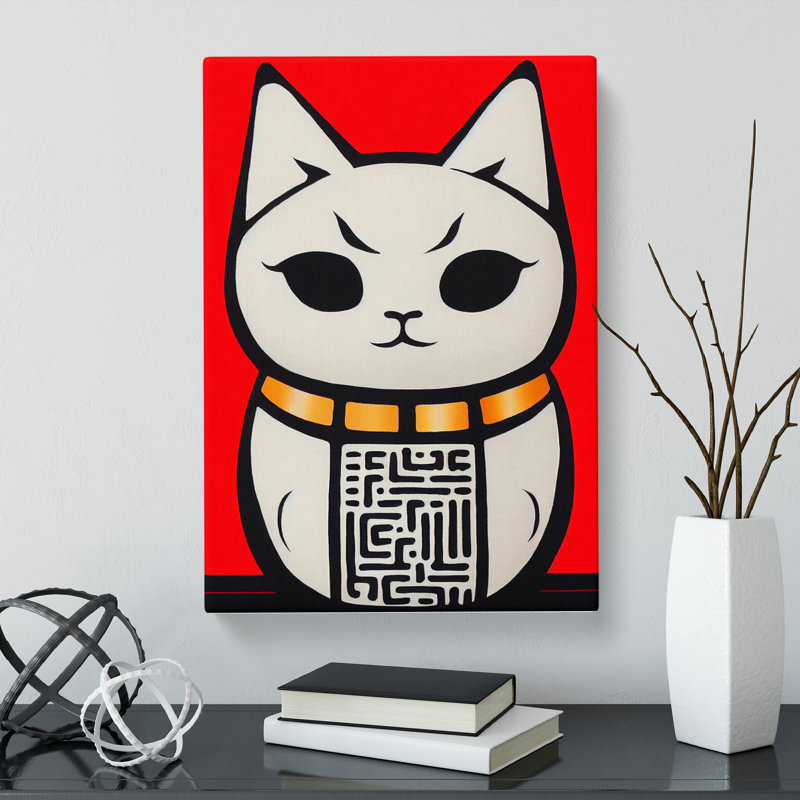 Maneki Neko Abstract Cat - Wall Art, 50cm H x 35cm W x 3cm D, Wrapped Canvas