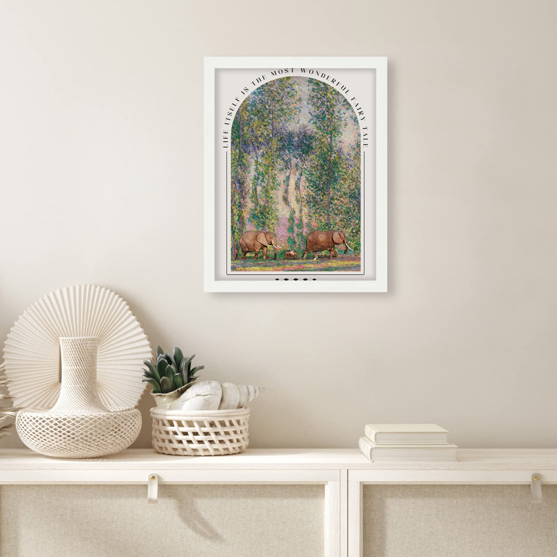 «Pastel Jungle Safari Forest And Elephant» sur papier, Blanc