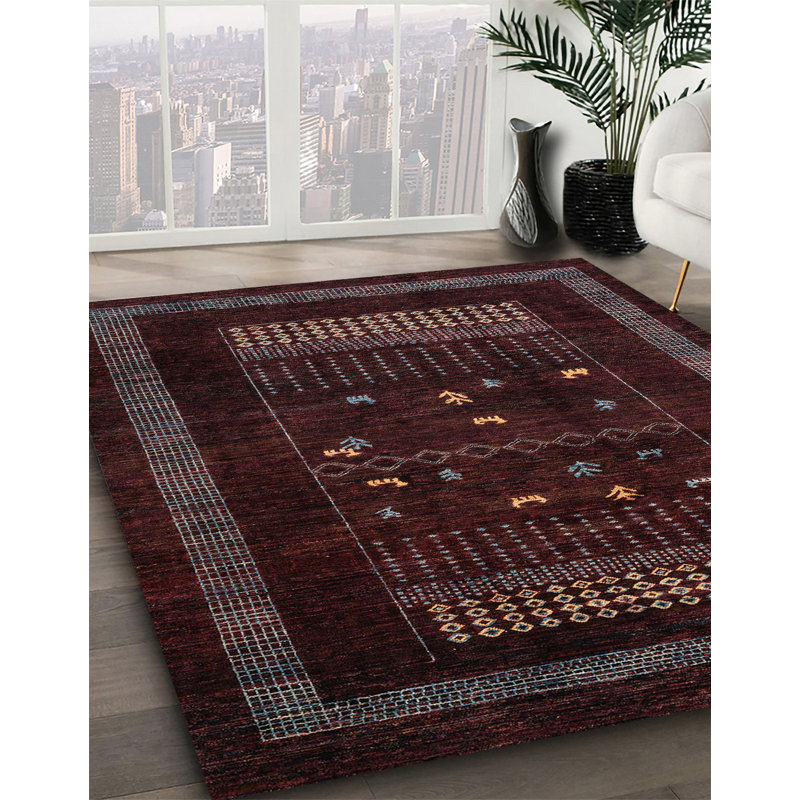 Tapis abstrait marron / jaune, Carré 7 pi