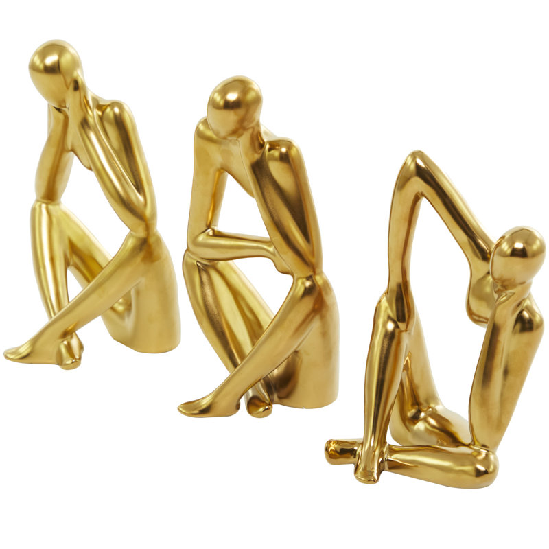 3 Piece Contemporary People Sculpture Set, Gold