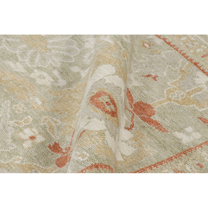 Rug & Kilim’S Oushak Style Rug In Green And Cream With Floral Patterns