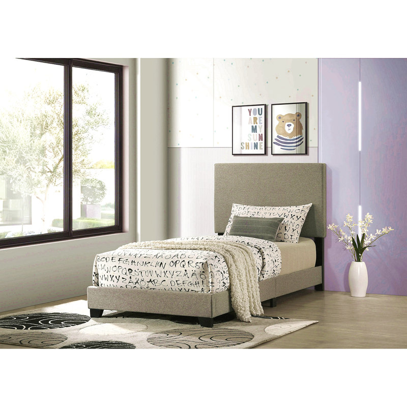 Lit simple tapissier Efram Taupe, Lit simple, Taupe