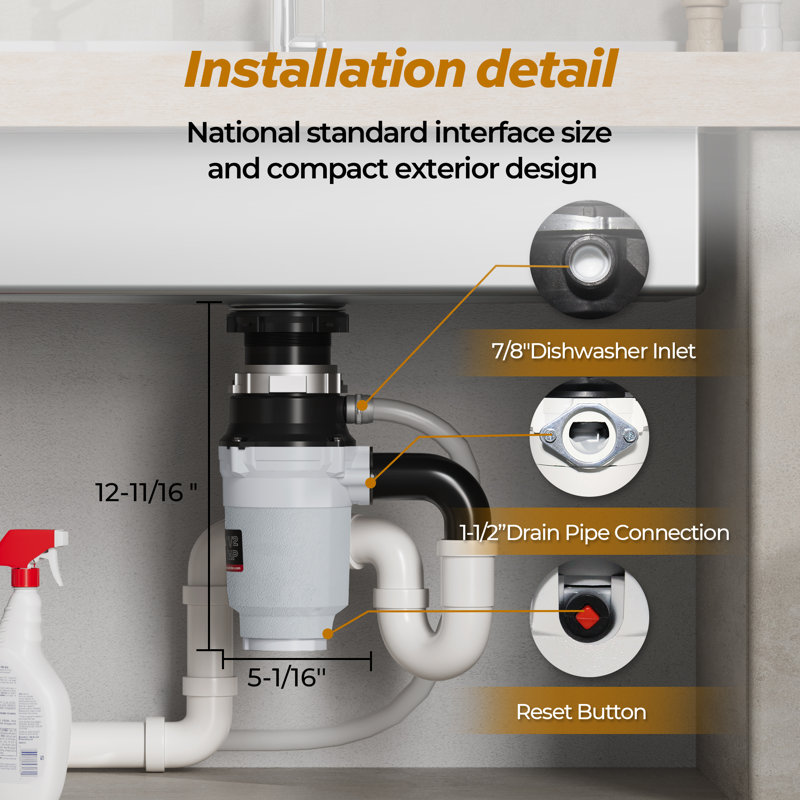 Broyeur à déchets 1/2 hp, 2600 tr / min, 30,4 oz, 115 V, avec cordon d'alimentation