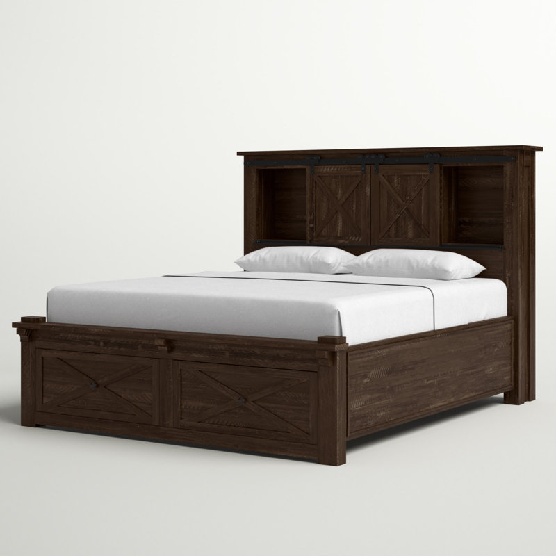 Carney Solid Wood Bookcase Storage Bed, King, Brown