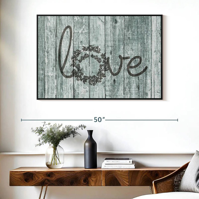 Amour en bois, typographie, Cadre flottant noir, 40 po x 27 po