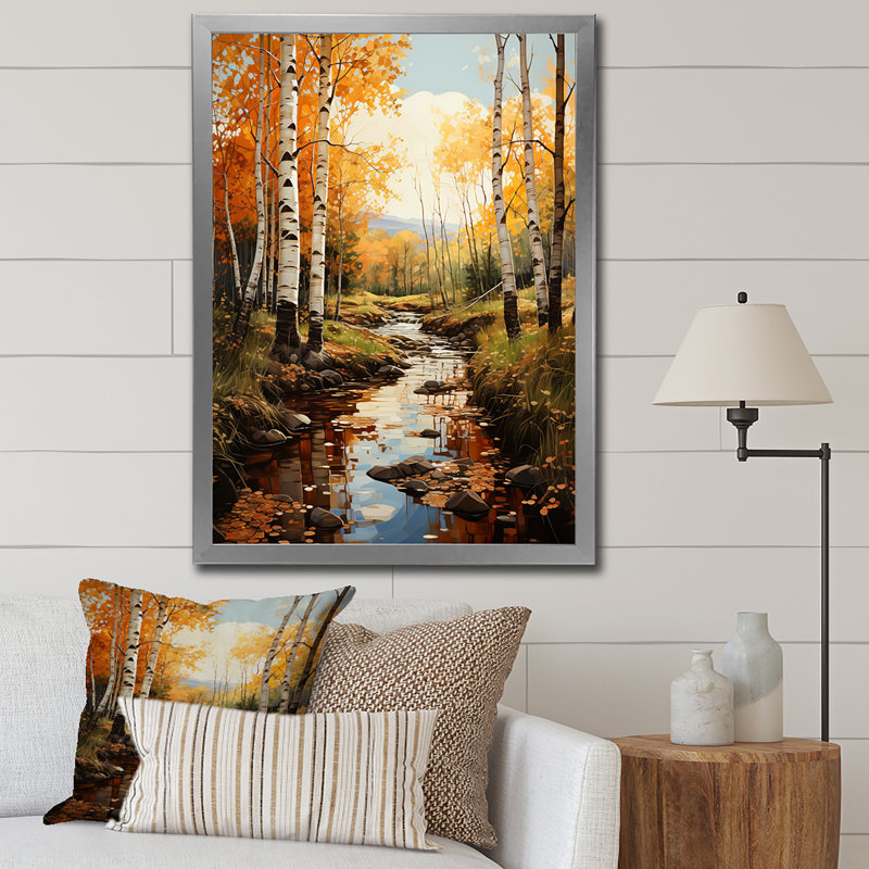 «Chatelau Birch Woods Autumn Whispers III», reproduction sur toile, H 32 po x l 16 po x P 1 po, Cadre photo argenté
