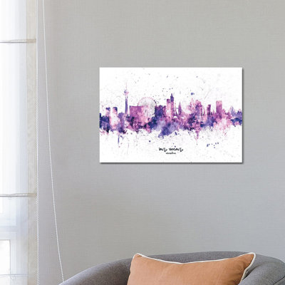Las Vegas Nevada Skyline Splash Purple by Michael Tompsett - Wrapped Canvas Print