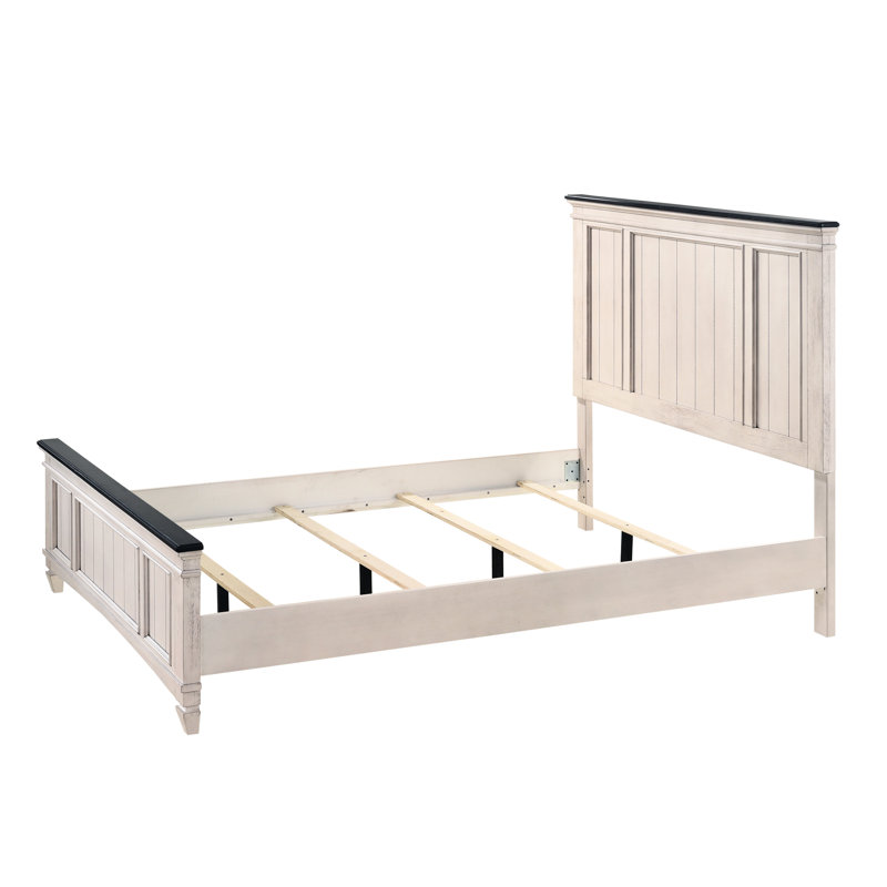 Cottage Style Queen Size Bed, Solid Wood, Panel Headboard, Bedroom Rustic Finish