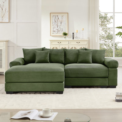 Canapé modulaire surdimensionné en forme de L 82,6 po Cloud, tissu en velours côtelé doux, avec méridienne, accoudoirs larges à assise profonde, conception ergonomique, 6 coussins décoratifs, assemblage facile, pour les salons, les salons, le vert