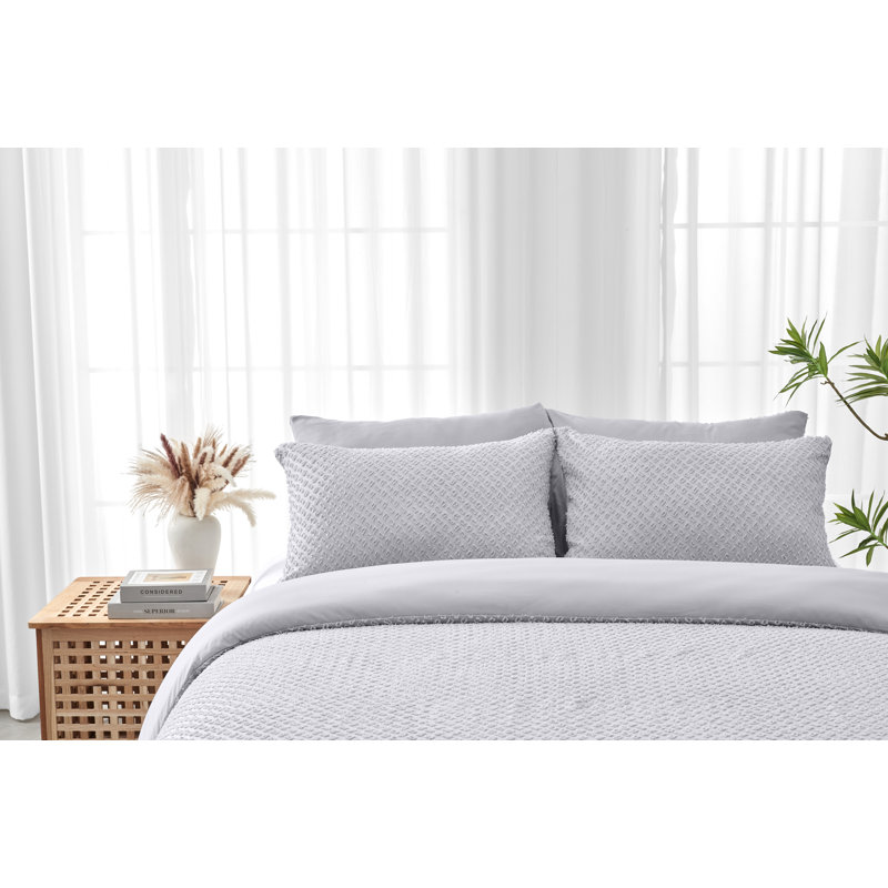 Frankl Polyester Solid Colour Duvet Cover with Pillowcases, Double, Light Grey