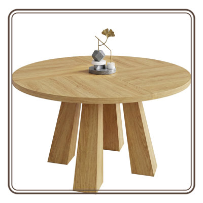 Modern 47" Round Dining Table for 4 – Natural Wood Embossed – Sturdy Kitchen  Dining Room Table – Space-Saving, Ideal for Home Apartment or Living Ro